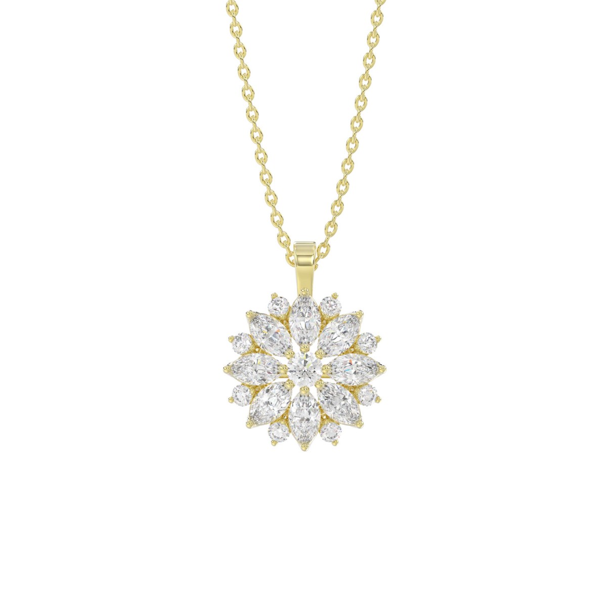 LADIES PENDANT WITH CHAIN 1CT ROUND/MARQUISE DIAMOND 14K YELLOW GOLD - Image 1