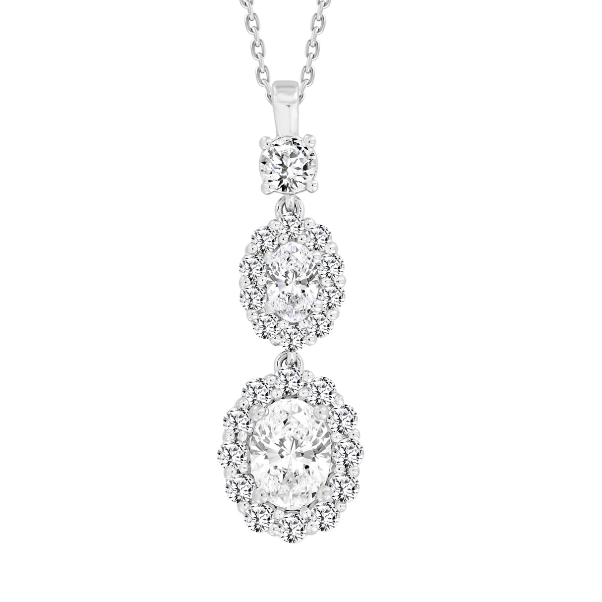 LADIES PENDANT WITH CHAIN 2 1/4CT ROUND/OVAL DIAMOND 14K WHITE GOLD (CENTER STONE OVAL DIAMOND 1CT ) - Image 1