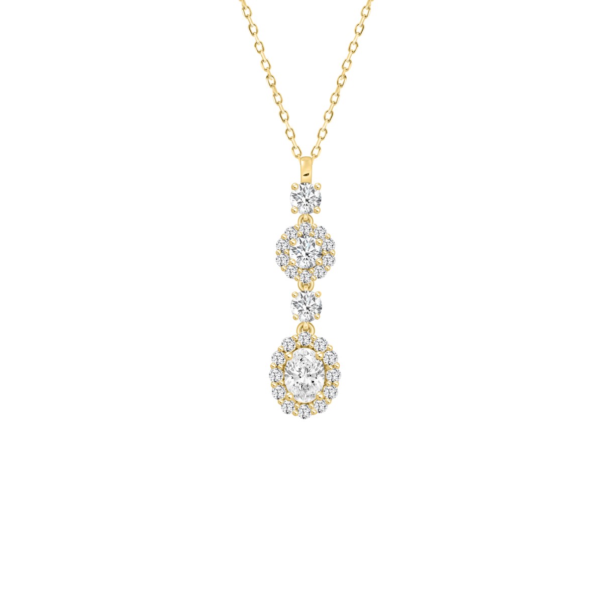 LADIES PENDANT WITH CHAIN 2CT ROUND/OVAL DIAMOND 14K YELLOW GOLD (CENTER STONE OVAL DIAMOND 3/4CT ) - Image 1