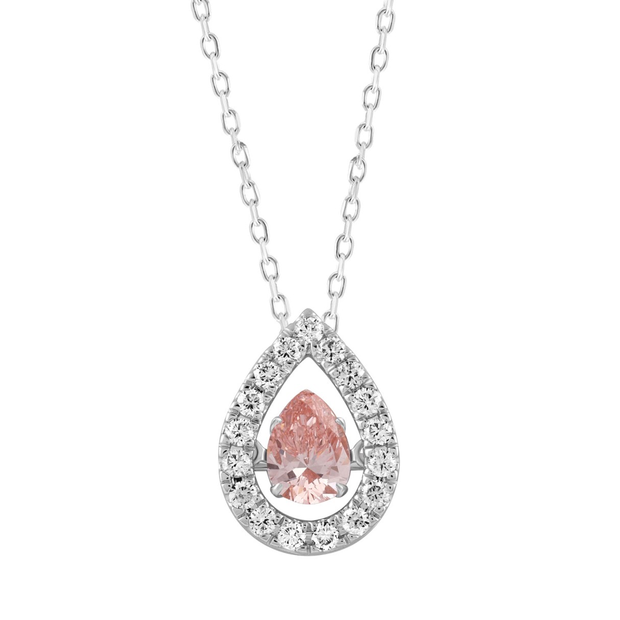 LADIES PENDANT WITH CHAIN 3/4CT ROUND/PEAR DIAMOND 14K WHITE GOLD (CENTER STONE PINK PEAR DIAMOND 1/2CT) - Image 1