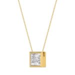 LADIES SOLITAIRE PENDANT 1CT PRINCESS DIAMOND 14K YELLOW GOLD WITH CHAIN - Image 3