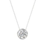 LADIES SOLITAIRE PENDANT 1CT ROUND DIAMOND 14K WHITE GOLD WITH CHAIN