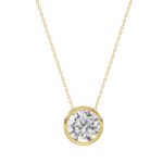 LADIES SOLITAIRE PENDANT 1CT ROUND DIAMOND 14K YELLOW GOLD WITH CHAIN