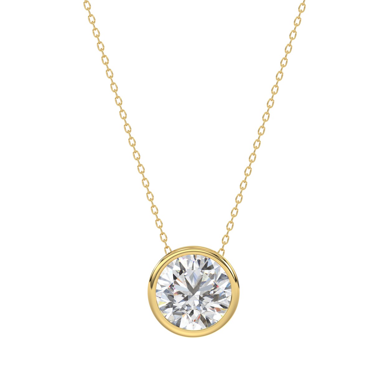 LADIES SOLITAIRE PENDANT 1CT ROUND DIAMOND 14K YELLOW GOLD WITH CHAIN - Image 1