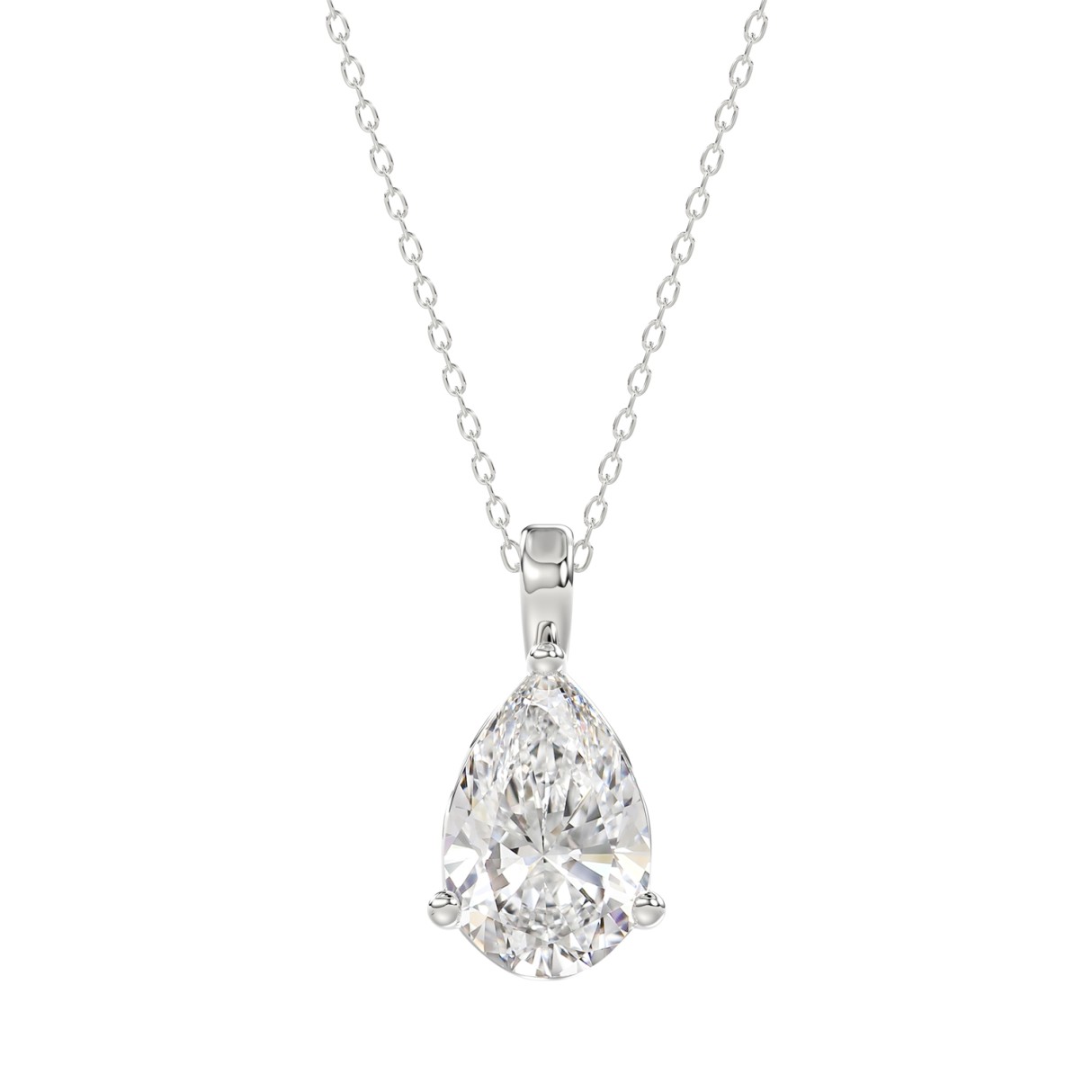 LADIES SOLITAIRE PENDANT 3CT PEAR DIAMOND 14K WHITE GOLD - Image 1
