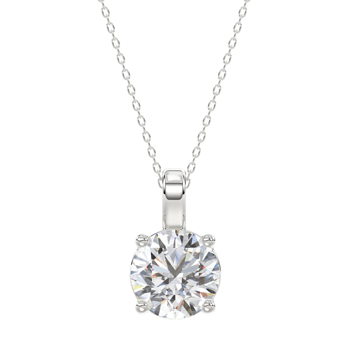 LADIES SOLITAIRE PENDANT 3CT ROUND DIAMOND 14K WHITE GOLD WITH CHAIN - Image 1