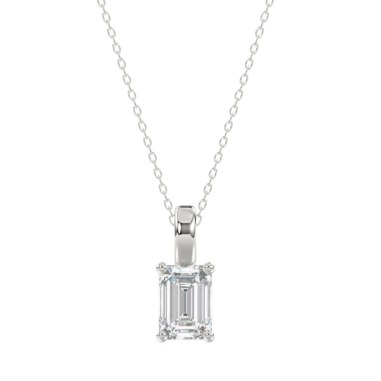 LADIES SOLITAIRE PENDANT WITH CHAIN 1 1/2CT EMERALD DIAMOND 14K WHITE GOLD - Image 1