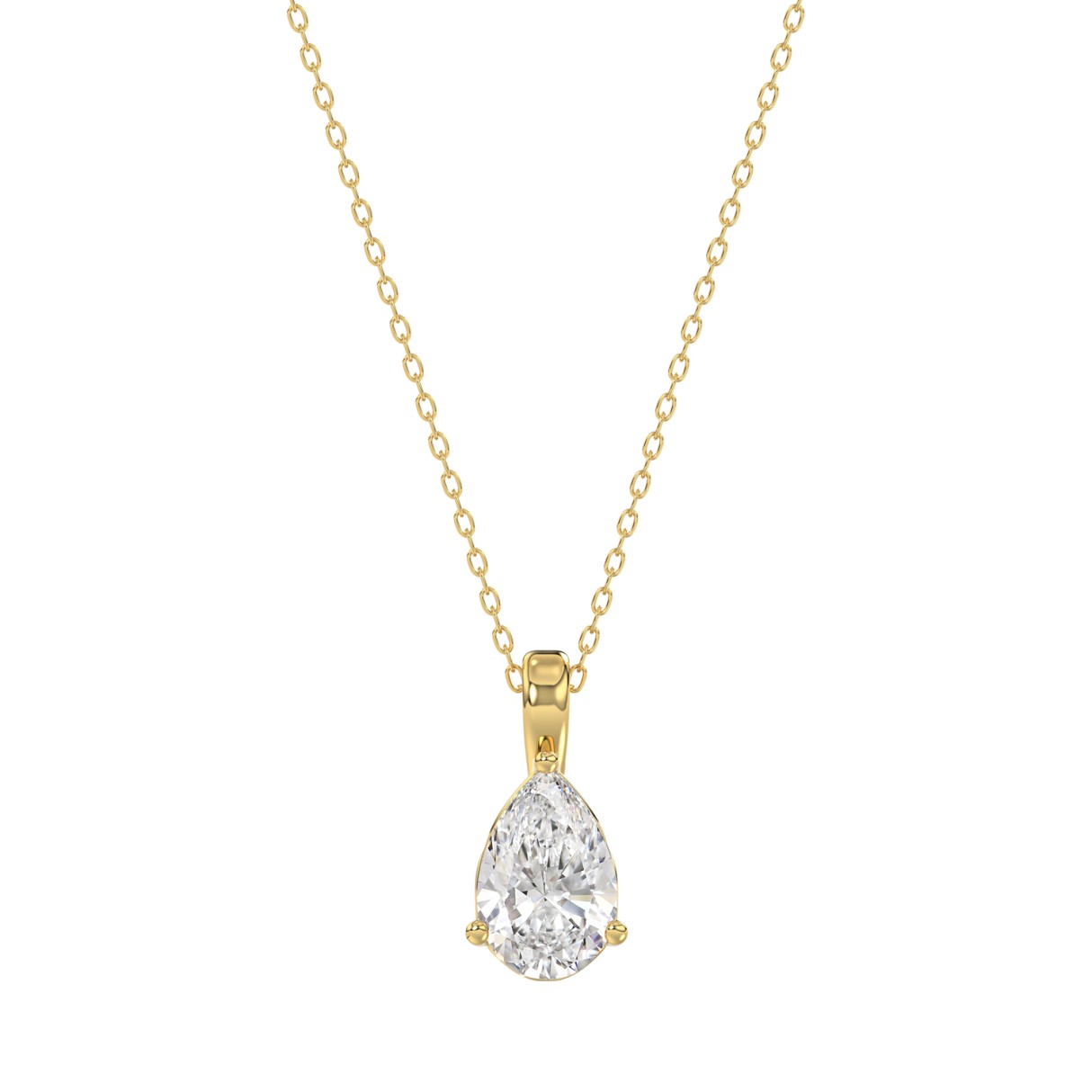 LADIES SOLITAIRE PENDANT WITH CHAIN 1/2CT PEAR DIAMOND 14K YELLOW GOLD - Image 1