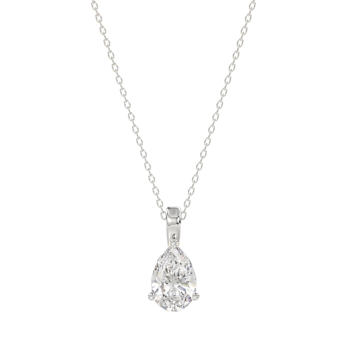 LADIES SOLITAIRE PENDANT WITH CHAIN 1/2CT PEAR DIAMOND 18K WHITE GOLD - Image 1