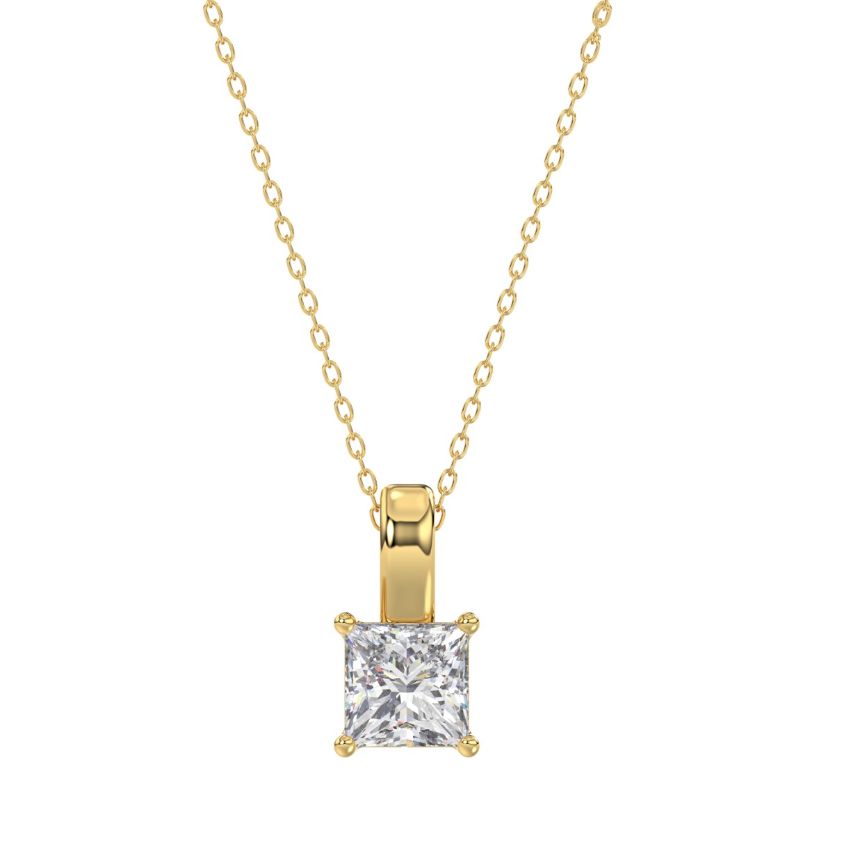 LADIES SOLITAIRE PENDANT WITH CHAIN 1CT PRINCESS DIAMOND 14K YELLOW GOLD - Image 1