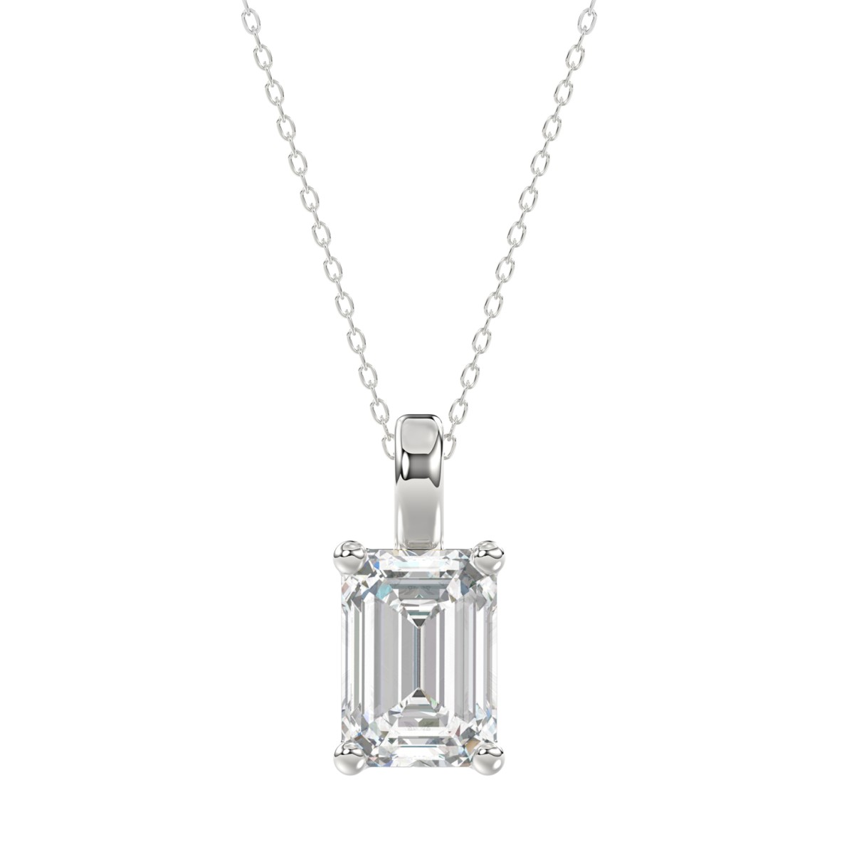 LADIES SOLITAIRE PENDANT WITH CHAIN 3CT EMERALD DIAMOND 14K WHITE GOLD - Image 1