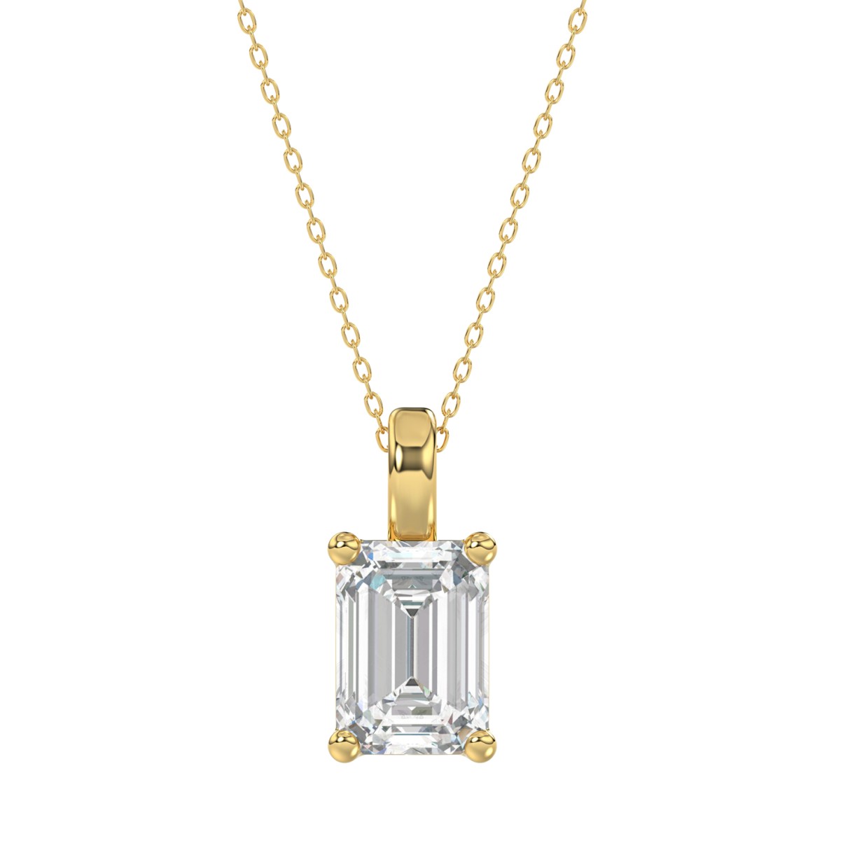 LADIES SOLITAIRE PENDANT WITH CHAIN 3CT EMERALD DIAMOND 14K YELLOW GOLD - Image 1