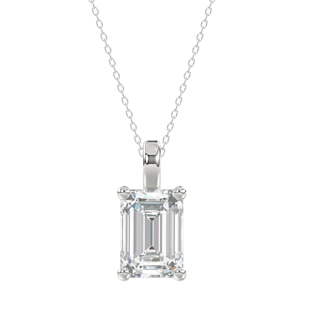 LADIES SOLITAIRE PENDANT WITH CHAIN 4CT EMERALD DIAMOND 14K WHITE GOLD - Image 1