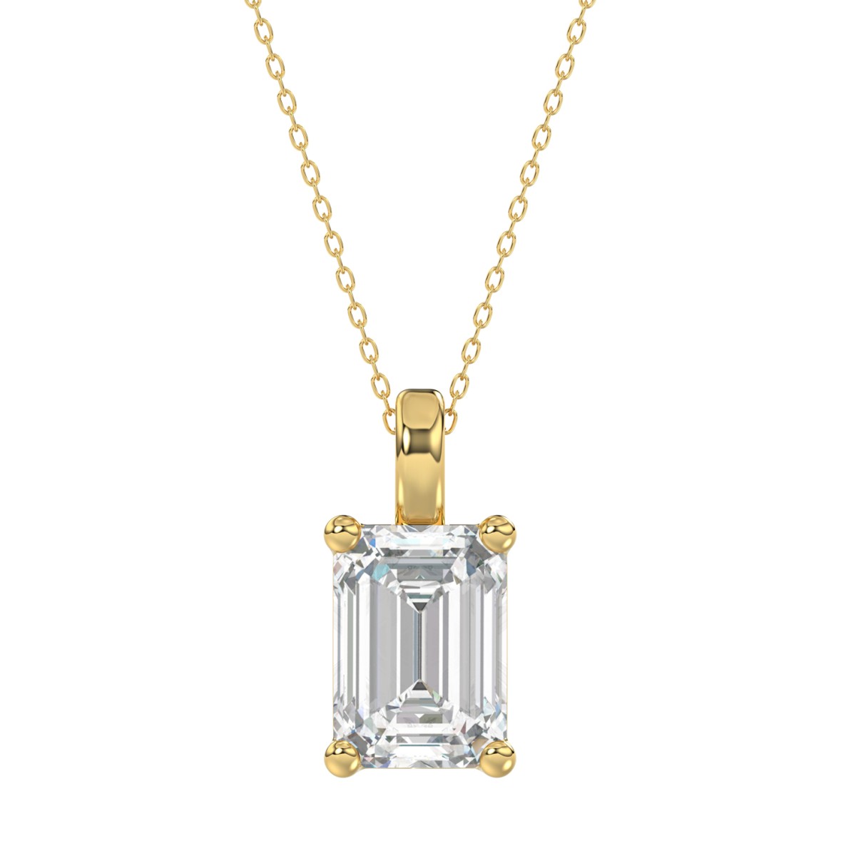LADIES SOLITAIRE PENDANT WITH CHAIN 4CT EMERALD DIAMOND 14K YELLOW GOLD - Image 1