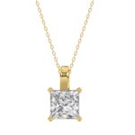 LADIES SOLITAIRE PENDANT WITH CHAIN 4CT PRINCESS DIAMOND 14K YELLOW GOLD