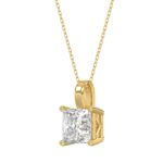 LADIES SOLITAIRE PENDANT WITH CHAIN 4CT PRINCESS DIAMOND 14K YELLOW GOLD - Image 3