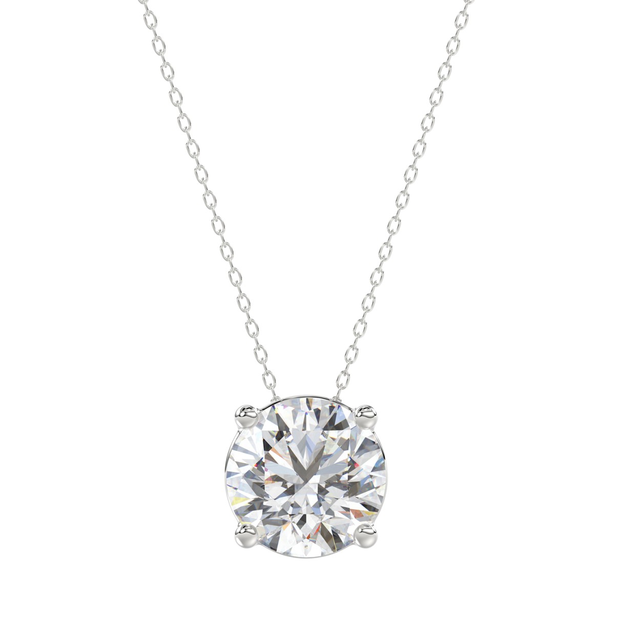 LADIES SOLITAIRE PENDANT WITH UNDER-PASS CHAIN 2 1/2CT ROUND DIAMOND 14K WHITE GOLD - Image 1
