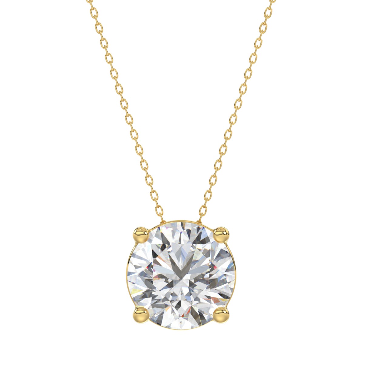 LADIES SOLITAIRE PENDANT WITH UNDER-PASS CHAIN 4CT ROUND DIAMOND 14K YELLOW GOLD - Image 1