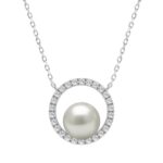 Luxury 10K White Gold 1/4Ct Round Diamond & Pearl Necklace For Women Classic Jewelry Gift (Color F-G -Clarity Vs1/Vs2)