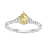 14K White Gold 1.00Ct Pear Cut Yellow Diamond & Round Diamond Ring  3/4Ct Pear Yellow Center Stone, For Women Engagement Ring, Fine Luxury Jewelry (Co