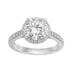 14K White Gold 3 1/2Ct Round Brilliant Diamond Hidden Halo Engagement Ring Fashion Bridal Ring For Women 3Ct Round Center Stone (Color F-G -Clarity Vs
