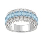 14K WHITE GOLD 3 1/2CT ROUND/EMERALD DIAMOND LADIES BAND (CENTER STONE BLUE EMERALD DIAMOND 3.00CT)