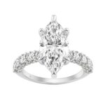 14K White Gold 5 1/2Ct Marquise Cut & Round Diamond Engagement Ring Women Bridal Wedding Ring 4Ct Marquise Center Stone (Color F-G -Clarity Vs1/Vs2)