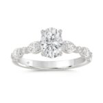 14K White Gold Oval Diamond Ring 1 1/2Ct With Round & Marquise Side Diamonds 1.00Ct Center Stone Oval Diamond For Women Fine Jewelry Gift For Her (Col