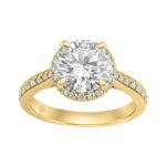 14K Yellow Gold 3 1/2Ct Round Brilliant Diamond Hidden Halo Engagement Ring Fashion Bridal Ring For Women 3Ct Round Center Stone (Color F-G -Clarity V