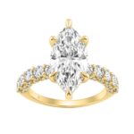 14K Yellow Gold 5 1/2Ct Marquise Cut & Round Diamond Engagement Ring Women Bridal Wedding Ring 4Ct Marquise Center Stone (Color F-G -Clarity Vs1/Vs2)