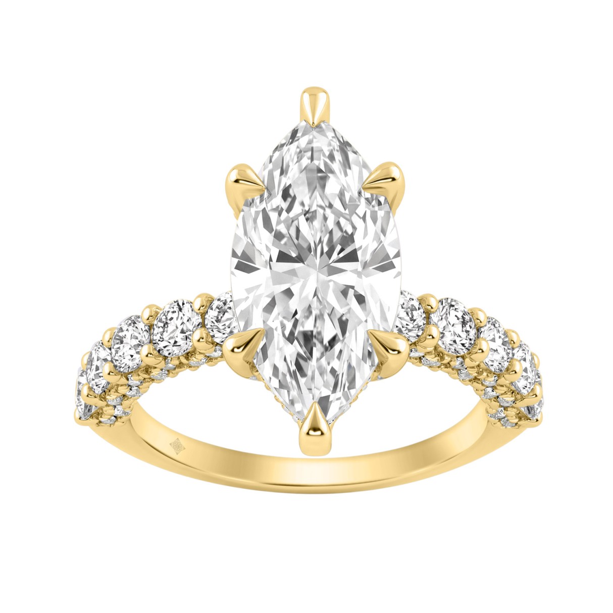 14K Yellow Gold 5 1/2Ct Marquise Cut & Round Diamond Engagement Ring Women Bridal Wedding Ring 4Ct Marquise Center Stone (Color F-G -Clarity Vs1/Vs2) - Image 1