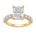 14K Yellow Gold 5 1/2Ct Radiant Cut & Round Diamond Engagement Ring Women Bridal Wedding Ring 4Ct Radiant Center Stone (Color F-G -Clarity Vs1/Vs2)