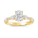 Elegant 14K Yellow Gold 1 1/2Ct Lab-Grown Diamond Ladies Engagement Ring Round, Oval & Marquise Diamond 1Ct Oval Center Stone (Color F-G -Clarity Vs1/