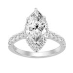 Luxury 14K White Gold 3 3/4Ct Round & Marquise Diamond Halo Ring Elegant Bridal Engagement Ring For Women 3Ct Marquise Center Stone (Color F-G -Clarit