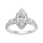 Luxury 14K White Gold 3.00 Ct Marquise, Oval And Round Diamond Halo Bridal Engagement Ring For Women 2Ct Marquise Center Stone (Color F-G -Clarity Vs1