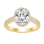 Luxury 14K Yellow Gold 3 1/2Ct Round & Oval Lab-Grown Diamond Halo Ring Elegant Bridal Engagement Ring For Women 3Ct Oval Center Stone (Color F-G -Cla