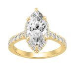Luxury 14K Yellow Gold 3 3/4Ct Round & Marquise Diamond Halo Ring Elegant Bridal Engagement Ring For Women 3Ct Marquise Center Stone (Color F-G -Clari