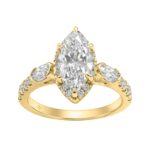 Luxury 14K Yellow Gold 3.00 Ct Marquise, Oval And Round Diamond Halo Bridal Engagement Ring For Women 2Ct Marquise Center Stone (Color F-G -Clarity Vs