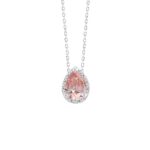 14K WHITE GOLD 1 1/4CT ROUND/PINK PEAR DIAMOND LADIES PENDANT WITH CHAIN (CENTER STONE PINK PEAR DIAMOND 1CT)