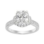 14K White Gold 2 1/2Ct Elongated Cushion Cut Diamond Halo Engagement Ring With Round Diamonds Bridal Ring For Women 2Ct Cushion Center Stone (Color F-