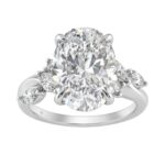 14K White Gold 5 1/2Ct Lab-Grown Diamond Engagement Ring For Women 5Ct Oval Center Stone With Marquise/Round Side Stones, Luxury Bridal Ring (Color F-