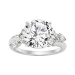 14K White Gold 5 1/2Ct Lab-Grown Diamond Engagement Ring For Women 5Ct Round Center Stone With Marquise Side Stones, Luxury Bridal Ring (Color F-G -Cl