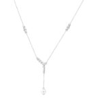 14K White Gold Pearl Drop Necklace For 1/2Ct Round Diamond Luxury Ladies Jewelry (Color F-G -Clarity Vs1/Vs2) - Image 2