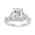 14K White Gold Radiant Cut Diamond Ring 4 1/5Ct  With Marquise Side Stones Ladies Engagement Ring 3Ct Radiant Center Stone (Color F-G -Clarity Vs1/Vs2