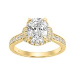 14K Yellow Gold 2 1/2Ct Elongated Cushion Cut Diamond Halo Engagement Ring With Round Diamonds Bridal Ring For Women 2Ct Cushion Center Stone (Color F