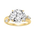 14K Yellow Gold 5 1/2Ct Lab-Grown Diamond Engagement Ring For Women 5Ct Round Center Stone With Marquise Side Stones, Luxury Bridal Ring (Color F-G -C
