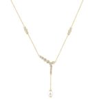 14K Yellow Gold Pearl Drop Necklace For1/2Ct Round Diamond Luxury Ladies Jewelry (Color F-G -Clarity Vs1/Vs2)