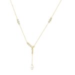 14K Yellow Gold Pearl Drop Necklace For1/2Ct Round Diamond Luxury Ladies Jewelry (Color F-G -Clarity Vs1/Vs2) - Image 2