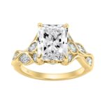 14K Yellow Gold Radiant Cut Diamond Ring 4 1/5Ct  With Marquise Side Stones Ladies Engagement Ring 3Ct Radiant Center Stone (Color F-G -Clarity Vs1/Vs