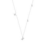 Elegant 10K White Gold 1/3Ct Ladies Necklace Round Diamond Accents Butterfly And Star Charms